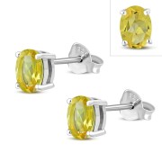 5x7mm Oval Prong-Set Citrine Stone Sterling Silver Stud Earrings - e446